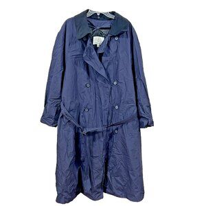 Vintage London Fog Navy Double-Breasted Trench Coat Belt Lined Overcoat Size 44